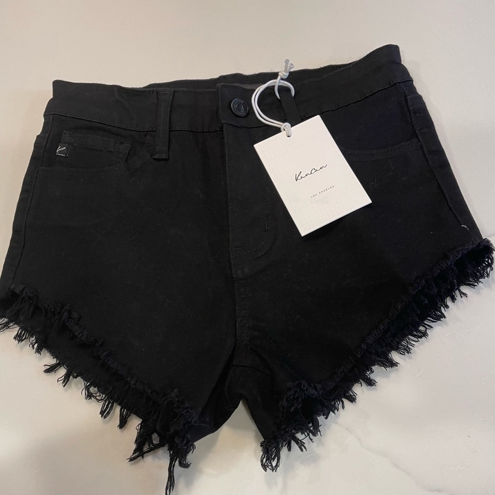 KANCAN high rise cut off stretch booty denim
shorts black sz 25 NWT.